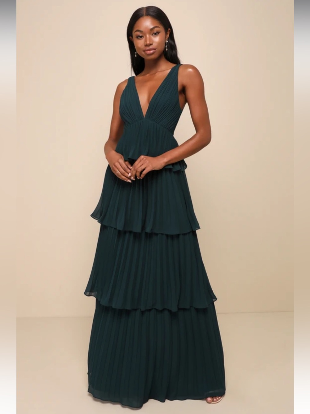 NWT Lulus Large Mesmerizing Essence Emerald Backless Tiered Maxi Dress R $118!